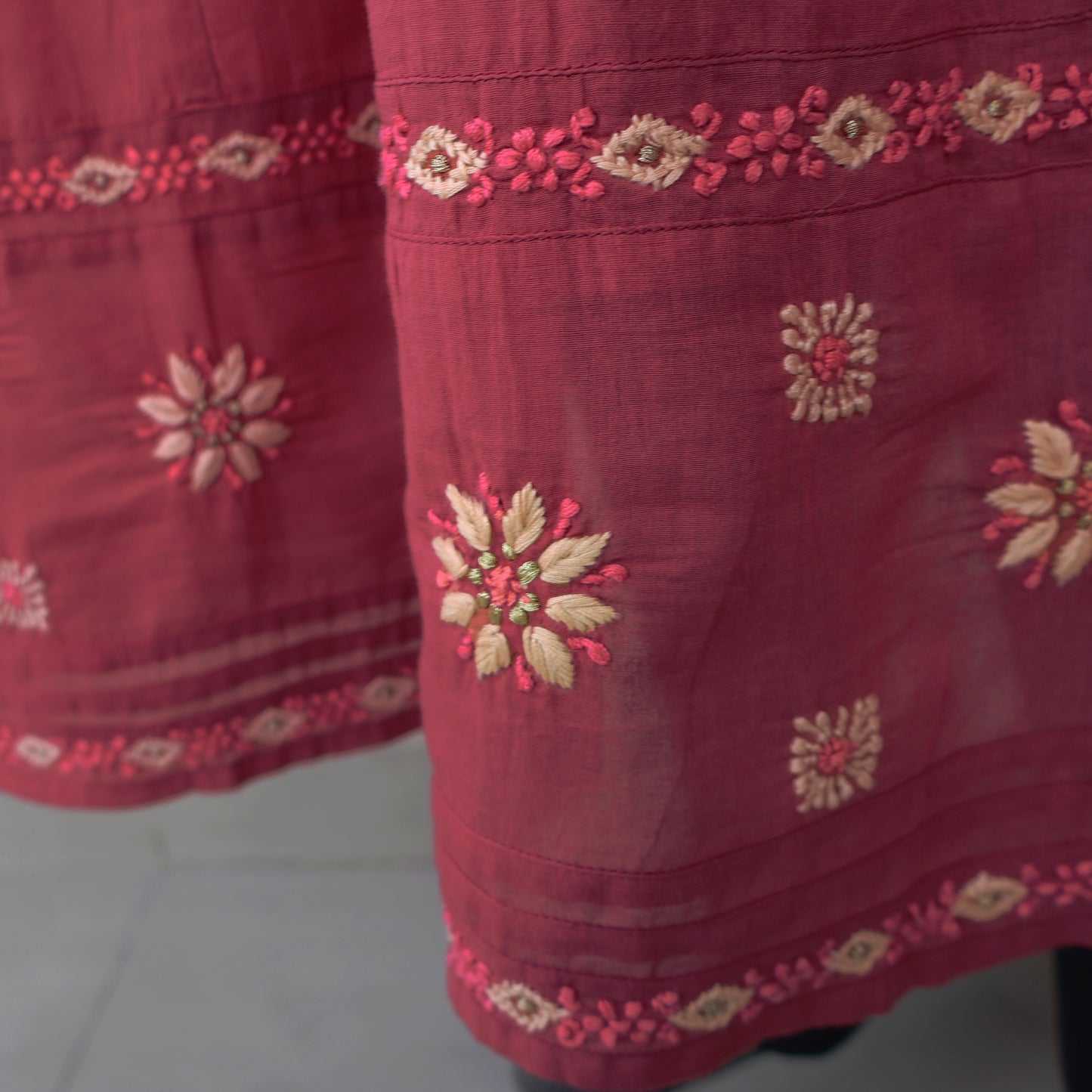 BAANI Pure Cotton, Hand Embroidery/ Chikankari Women Long Flared Dress