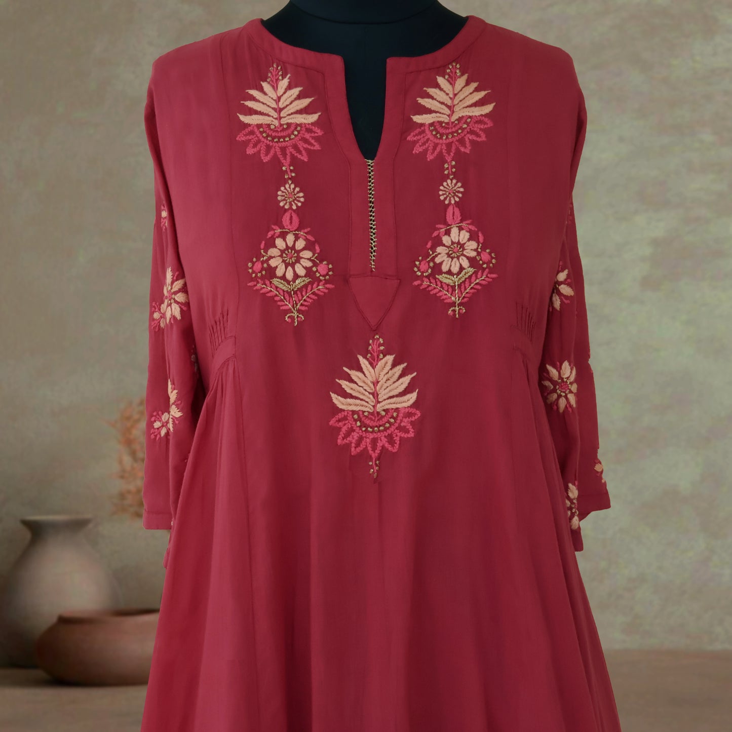 BAANI Pure Cotton, Hand Embroidery/ Chikankari Women Long Flared Dress