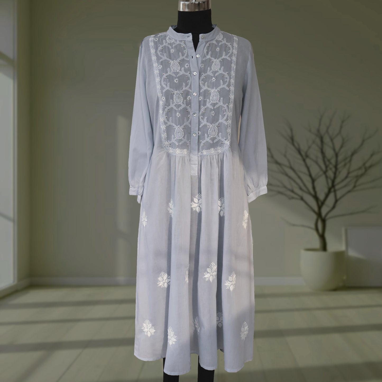 BODHI Pure Cotton, Hand Embroidery/ Chikankari Women Dress