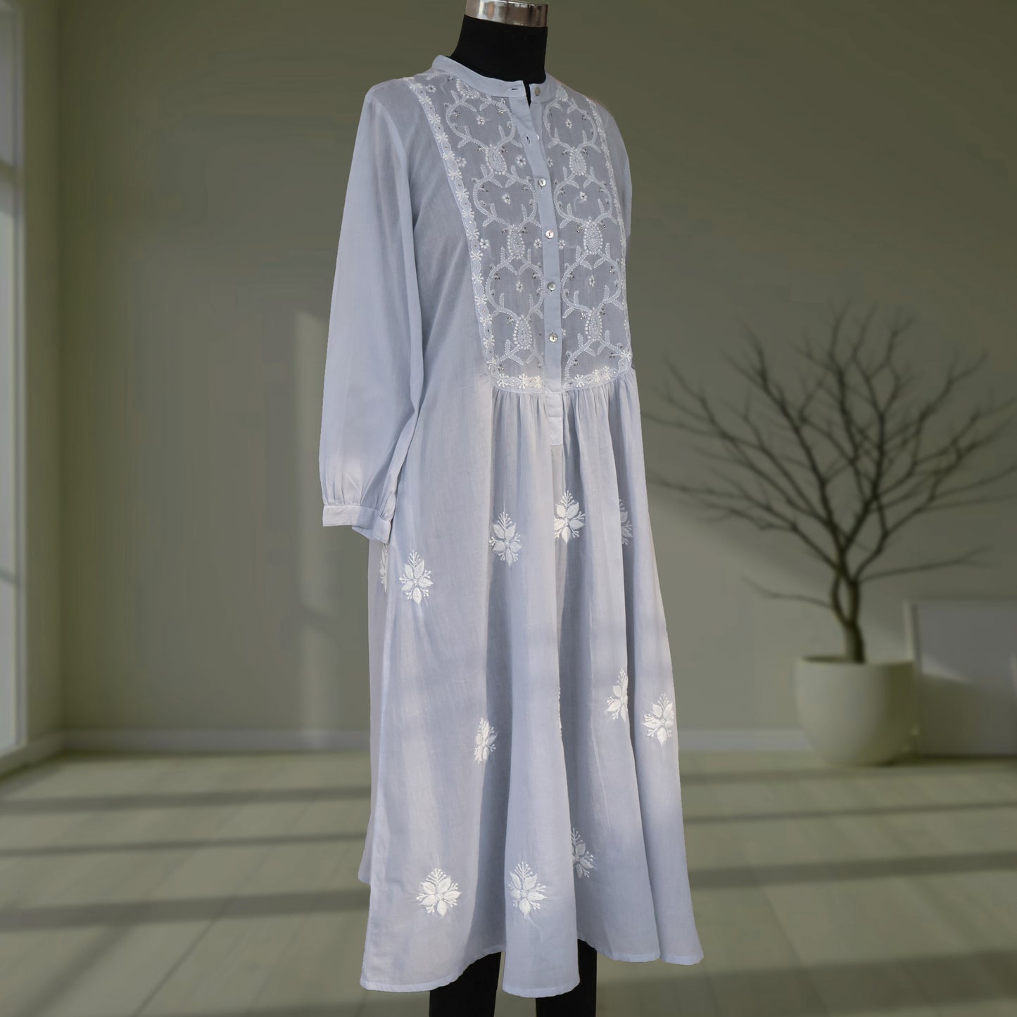 BODHI Pure Cotton, Hand Embroidery/ Chikankari Women Dress