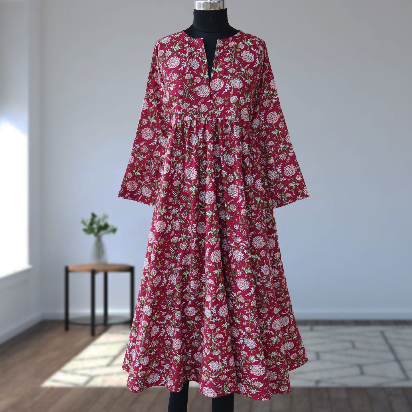 DIVYA prt Block Printed Pure Cotton Women Long Flared Kurta Tunic Dress