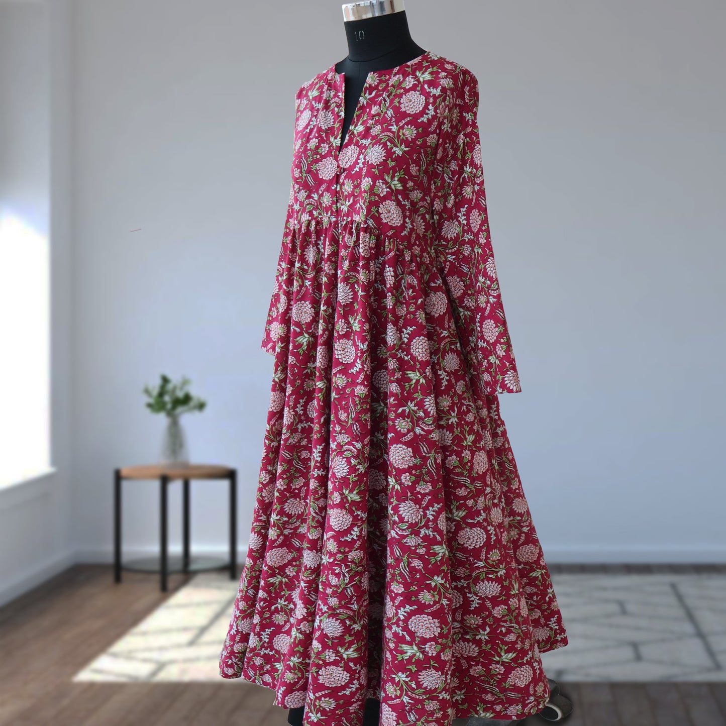 DIVYA prt Block Printed Pure Cotton Women Long Flared Kurta Tunic Dress