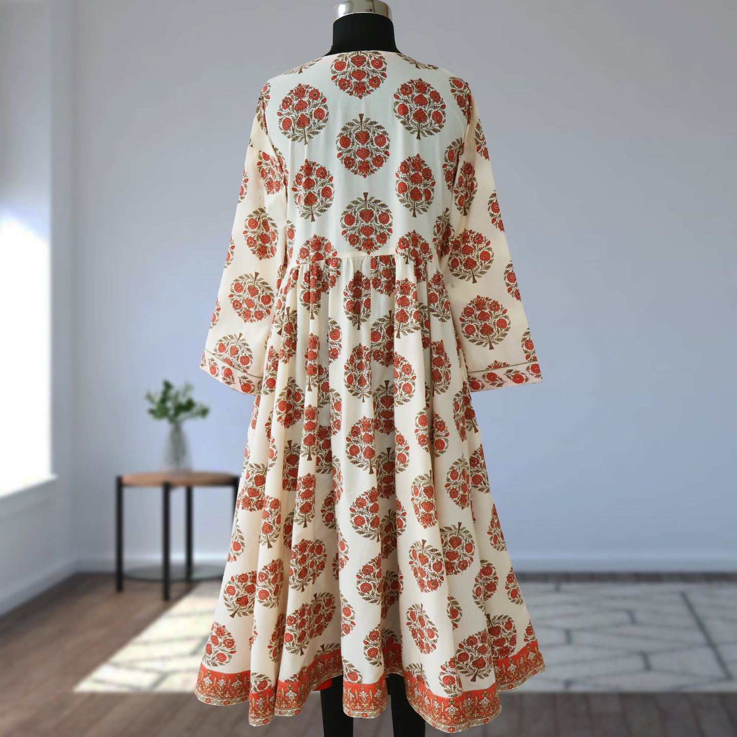 DEVIKA prt Block Printed Pure Cotton Women Long Flared Kurta Tunic Dress