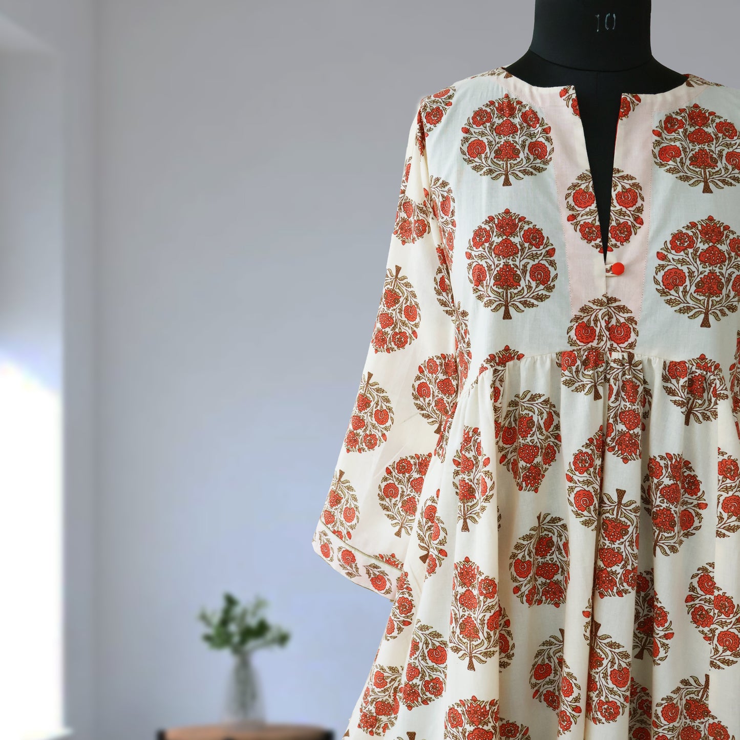 DEVIKA prt Block Printed Pure Cotton Women Long Flared Kurta Tunic Dress