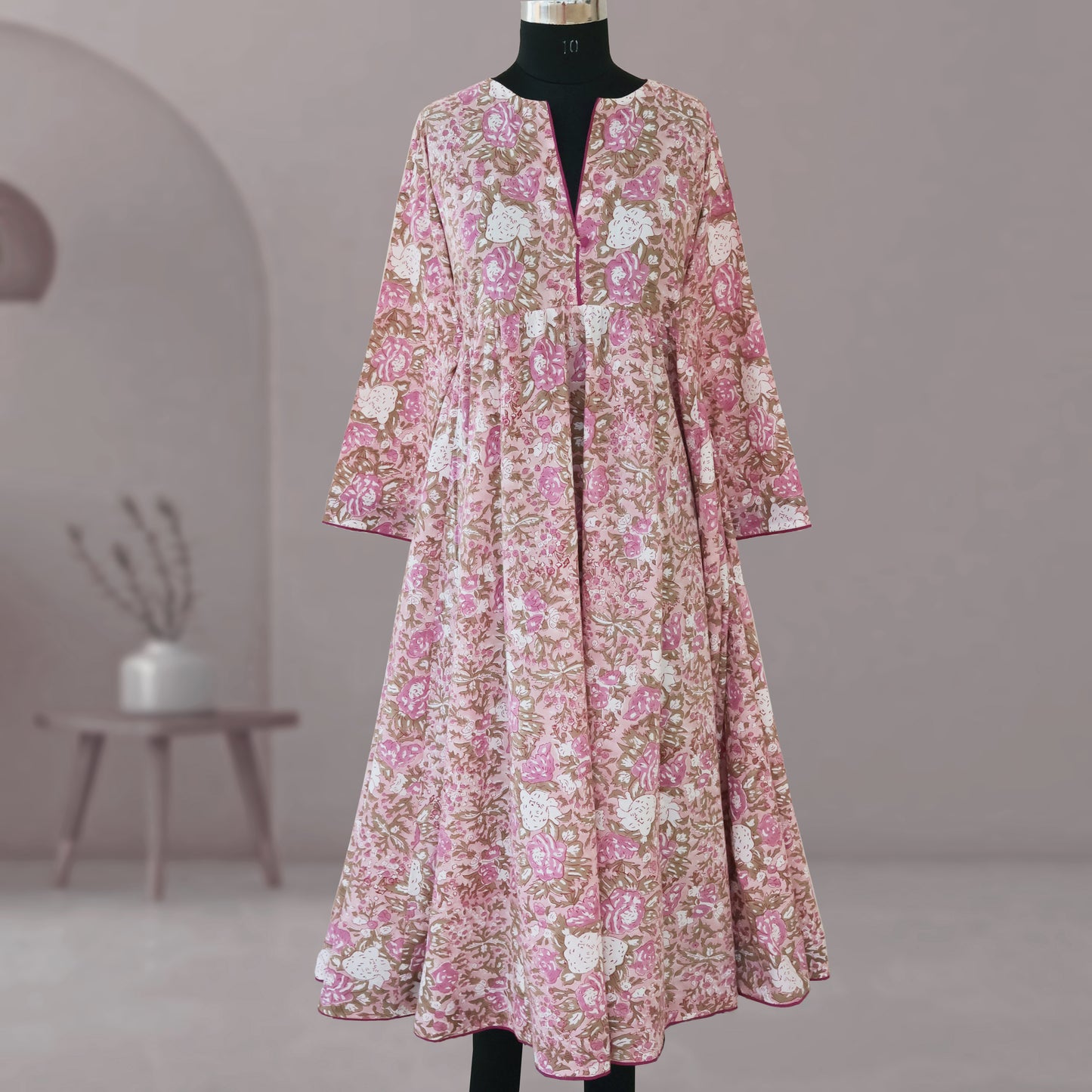 DIVYA prt Block Printed Pure Cotton Women Long Flared Kurta Tunic Dress