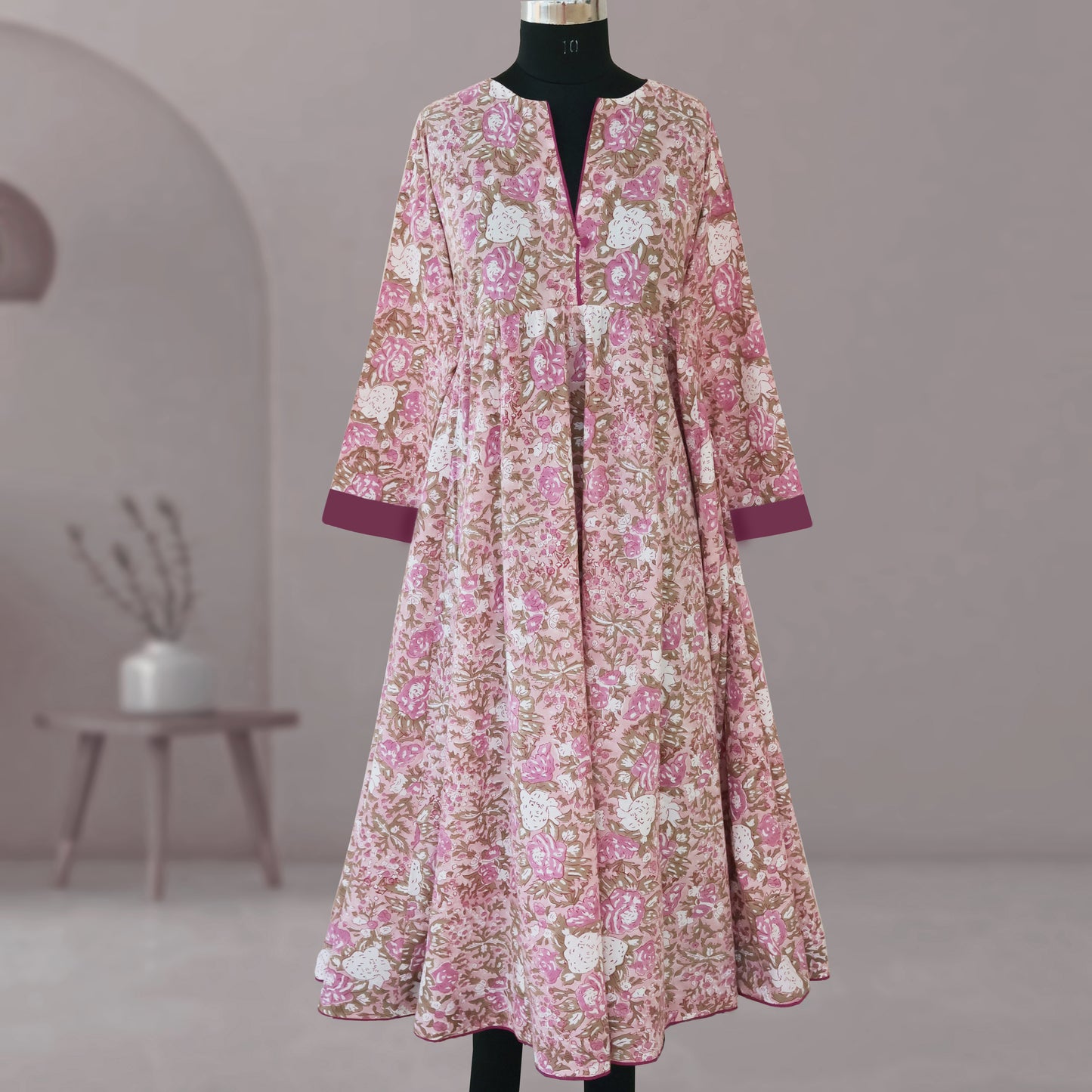 DIVYA prt Block Printed Pure Cotton Women Long Flared Kurta Tunic Dress
