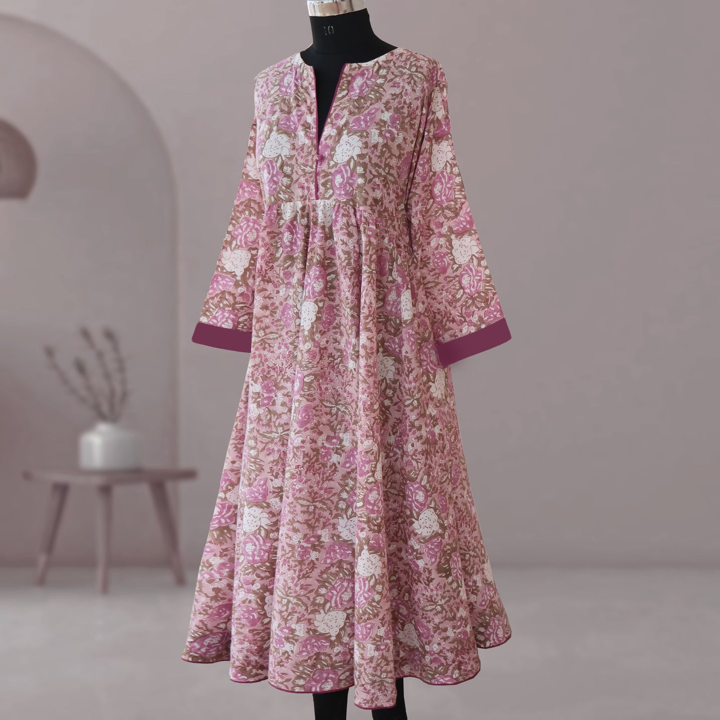 DIVYA prt Block Printed Pure Cotton Women Long Flared Kurta Tunic Dress
