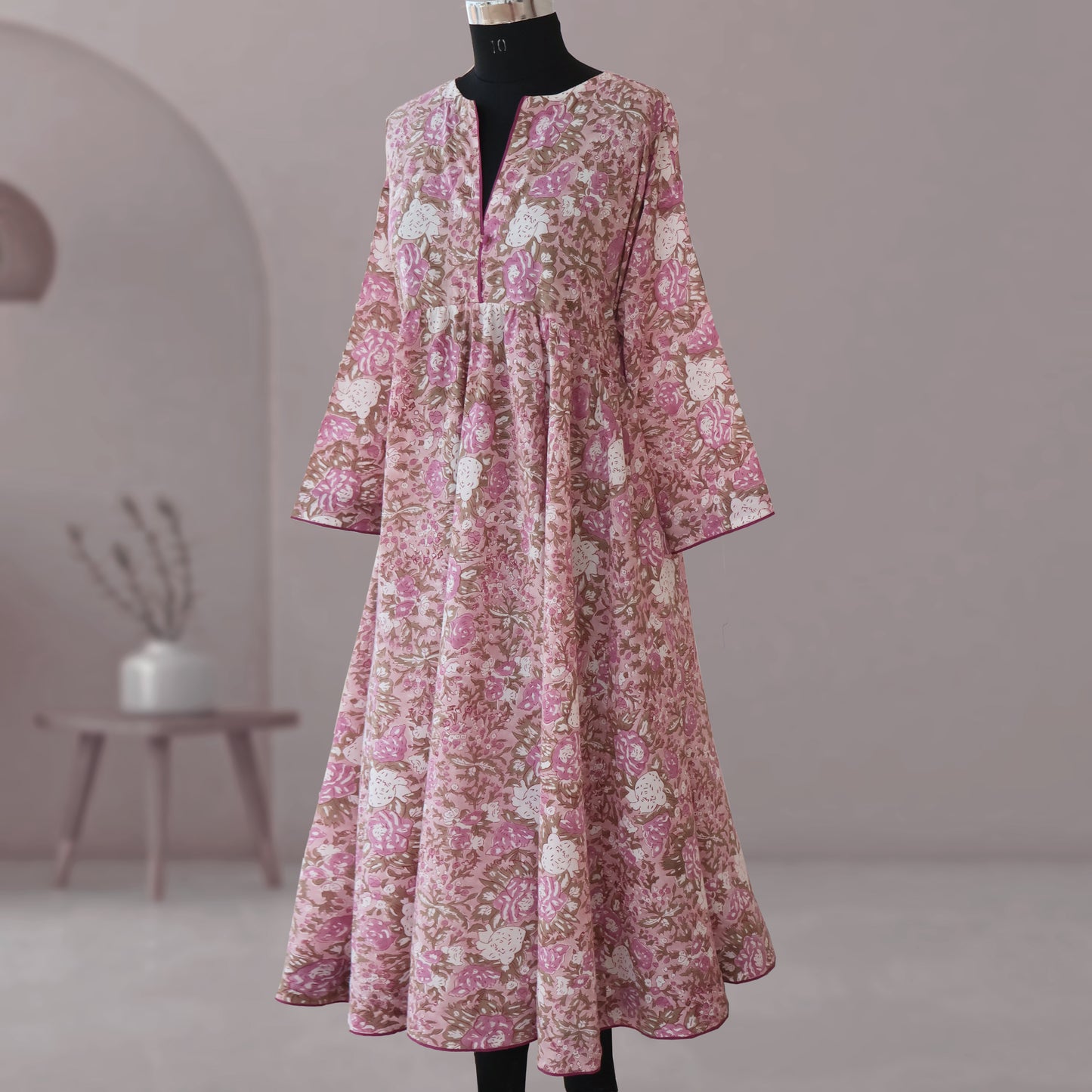 DIVYA prt Block Printed Pure Cotton Women Long Flared Kurta Tunic Dress