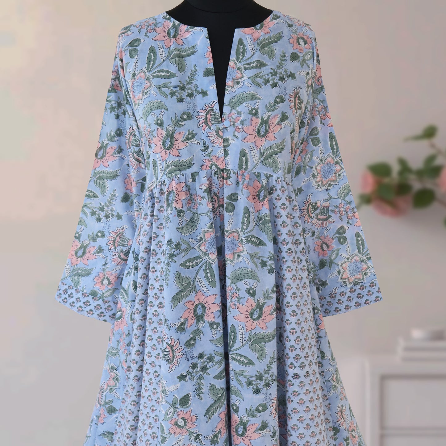 DIVYA prt Block Printed Pure Cotton Women Long Flared Kurta Tunic Dress