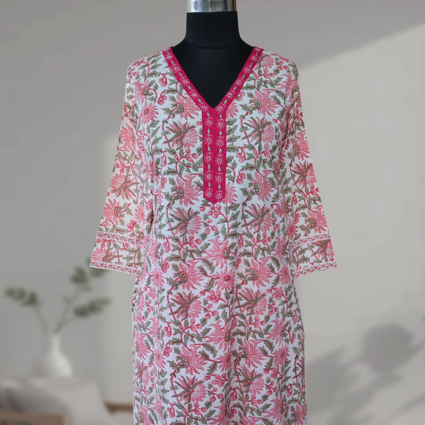 ERICA Block Printed Cotton Hand Embroidered Kurta