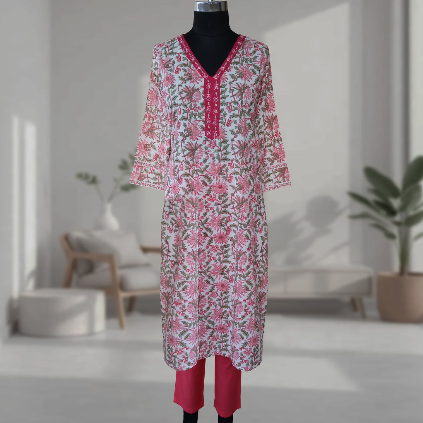 ERICA Block Printed Cotton Hand Embroidered Kurta