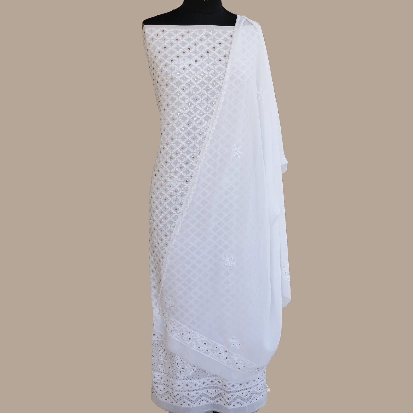 Vaishnavi Viscose Georgette Hand Embroidered/Chikankari Unstitched Kurta Set; Made to Order/ Customizable