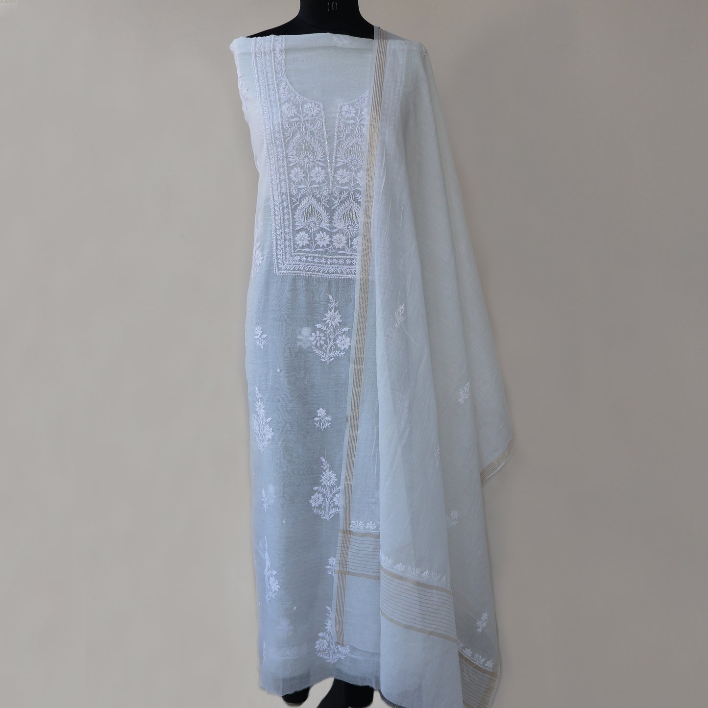 VAANI Chanderi Silk Hand Embroidered/Chikankari Unstitched Kurta Set; Made to Order/ Customizable