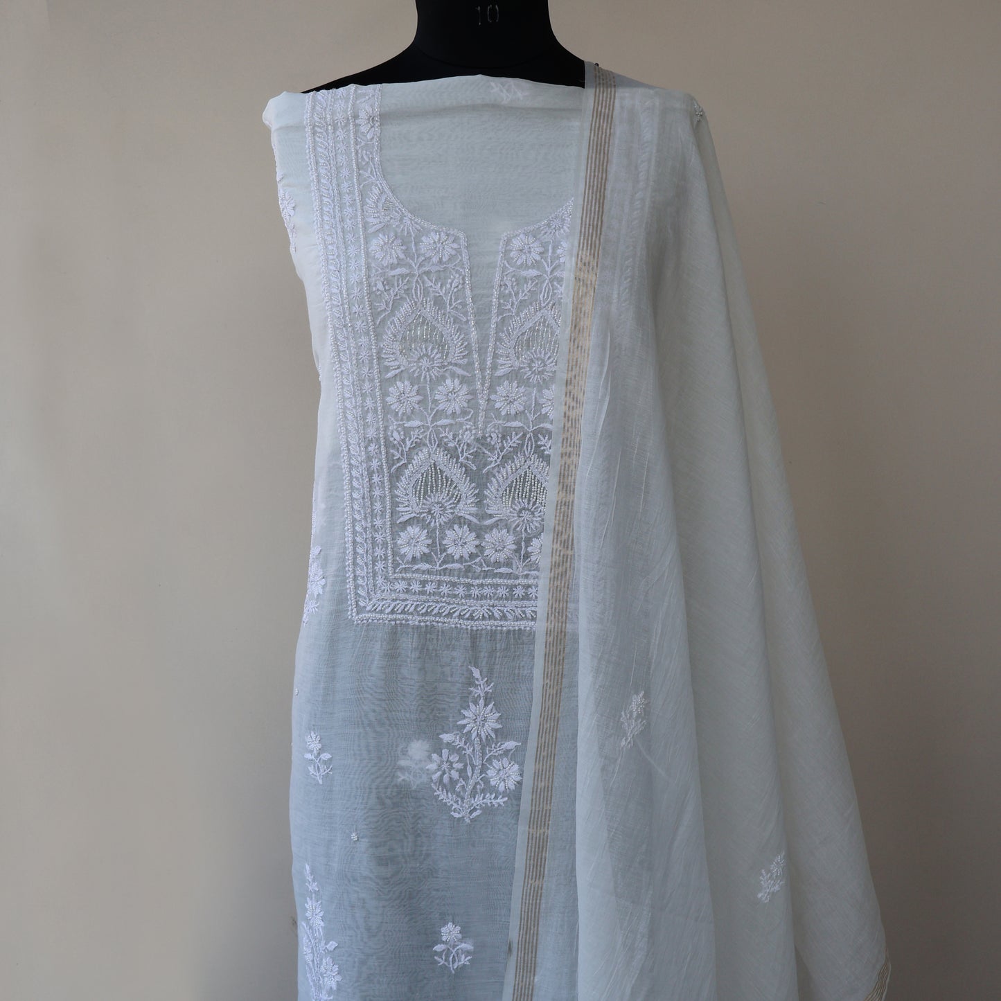 VAANI Chanderi Silk Hand Embroidered/Chikankari Unstitched Kurta Set; Made to Order/ Customizable
