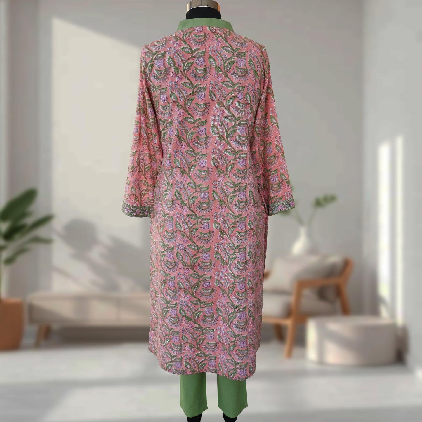 PARI Jaipuri Block Print with Hand Embroidered Kurta Dress and Pant