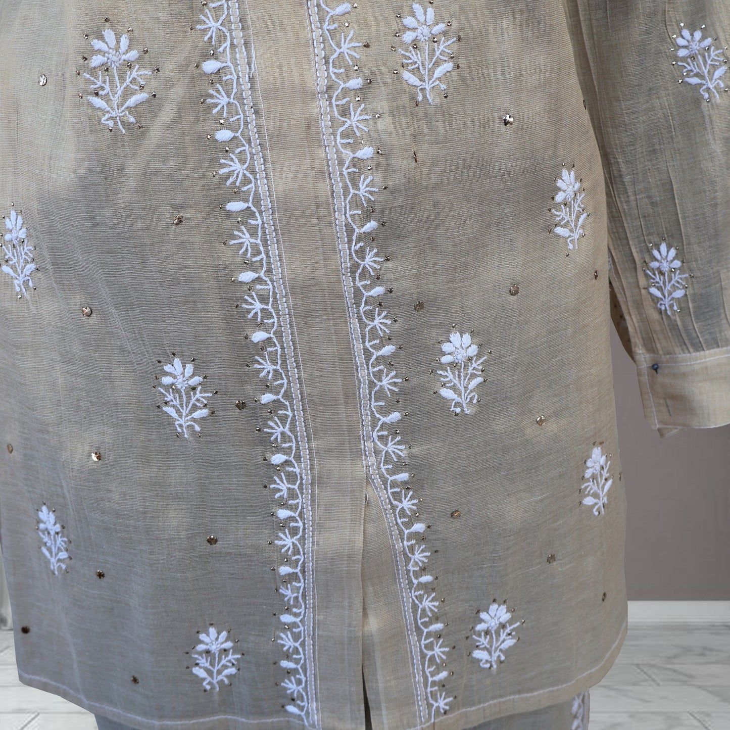 Vaikhya Tissue fabric Embroidered/Chikankari Unstitched Cord Set; Made to Order/ Customizable