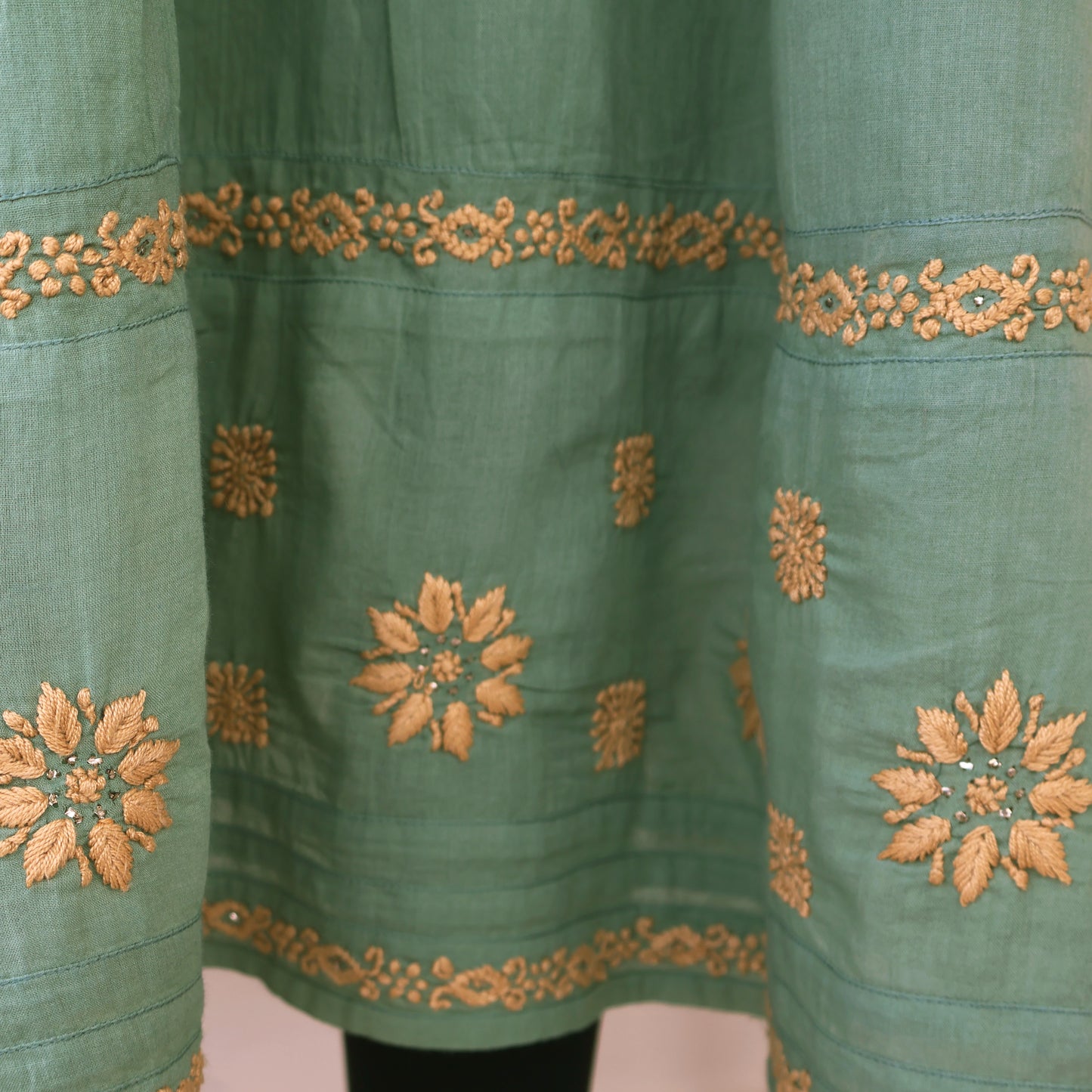BAANI Pure Cotton, Hand Embroidery/ Chikankari Women Long Flared Dress