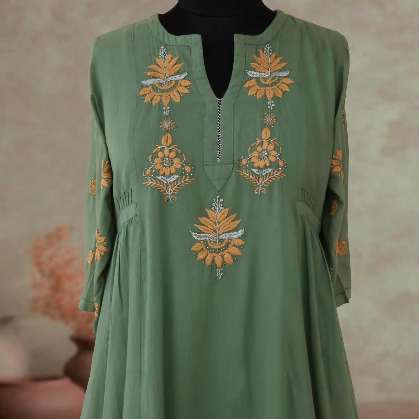 BAANI Pure Cotton, Hand Embroidery/ Chikankari Women Long Flared Dress