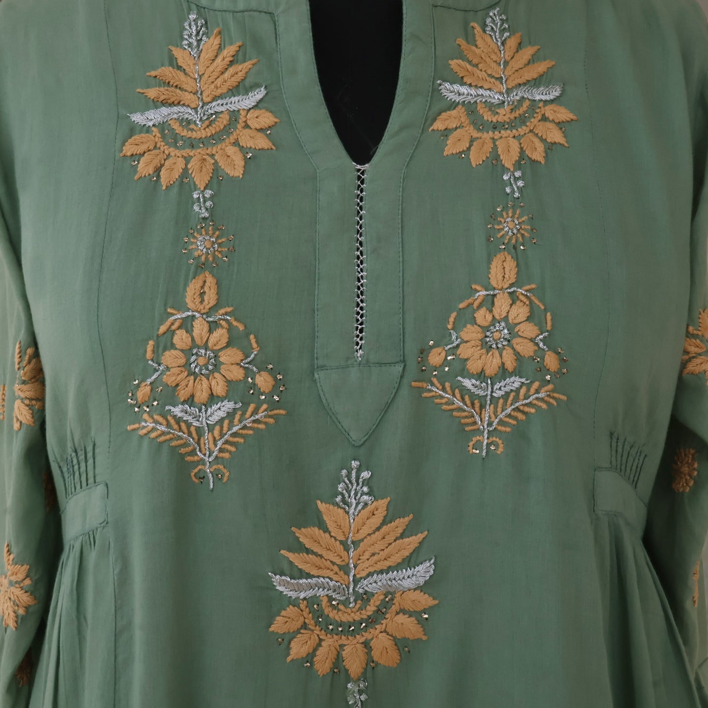 BAANI Pure Cotton, Hand Embroidery/ Chikankari Women Long Flared Dress