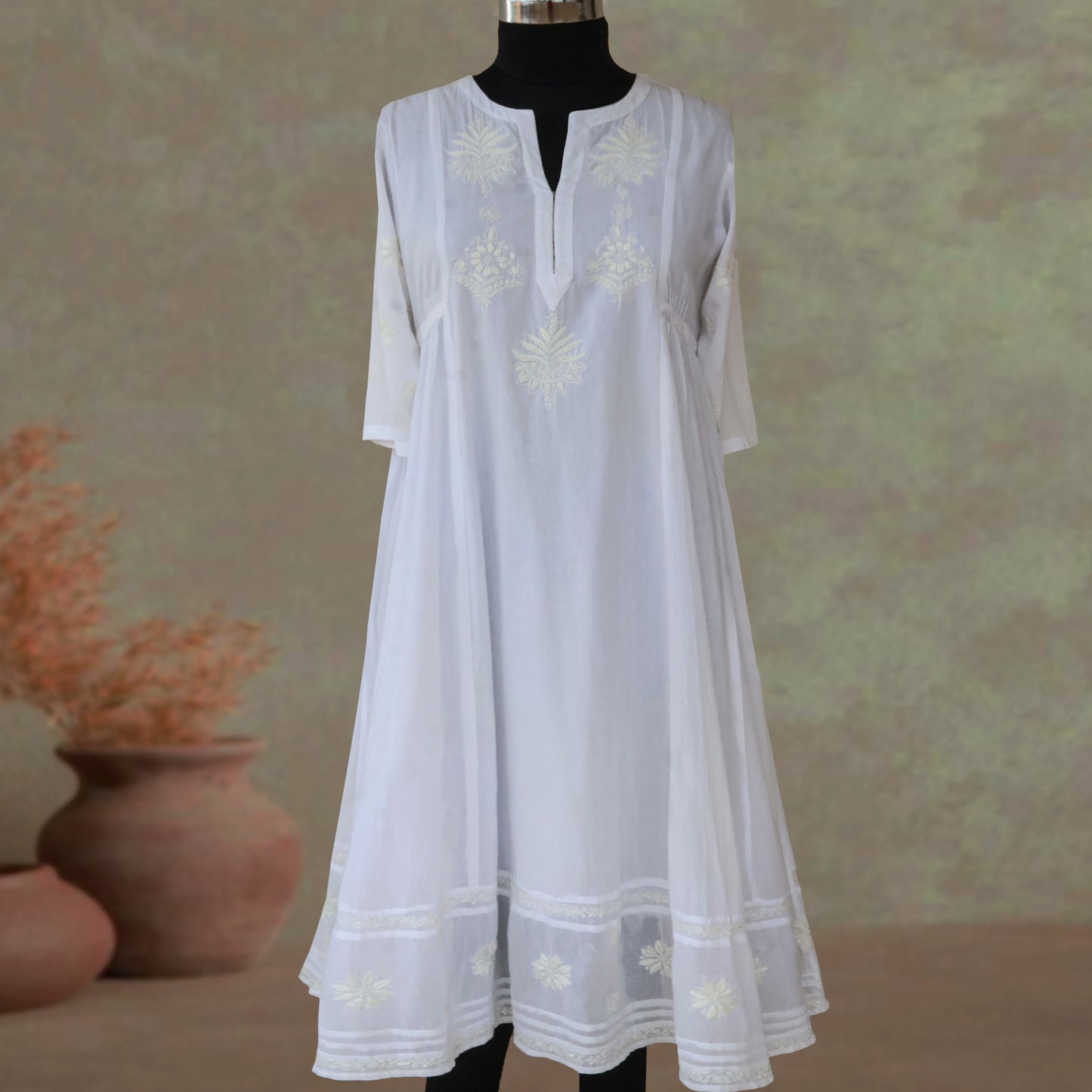 BAANI Pure Cotton, Hand Embroidery/ Chikankari Women Long Flared Dress