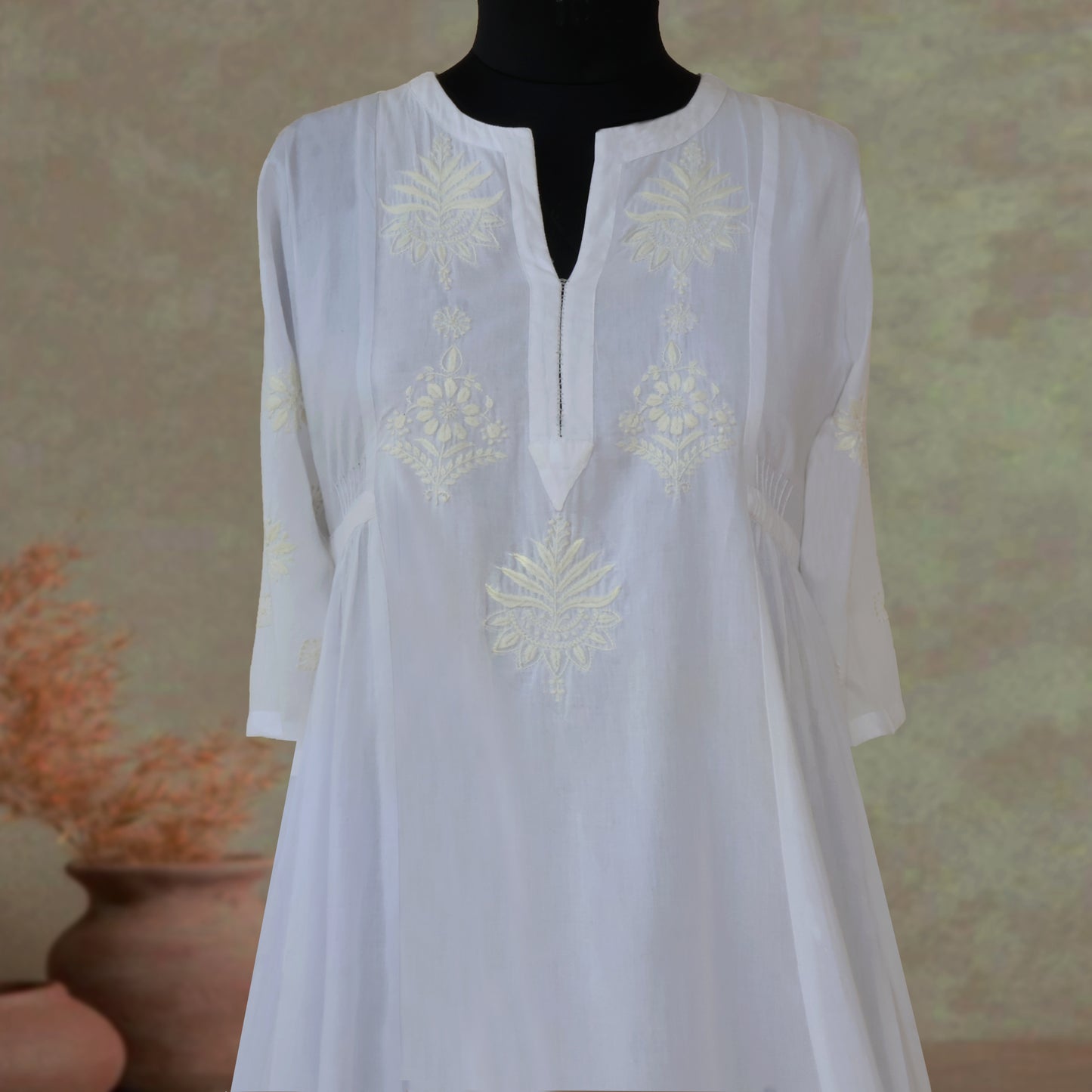 BAANI Pure Cotton, Hand Embroidery/ Chikankari Women Long Flared Dress