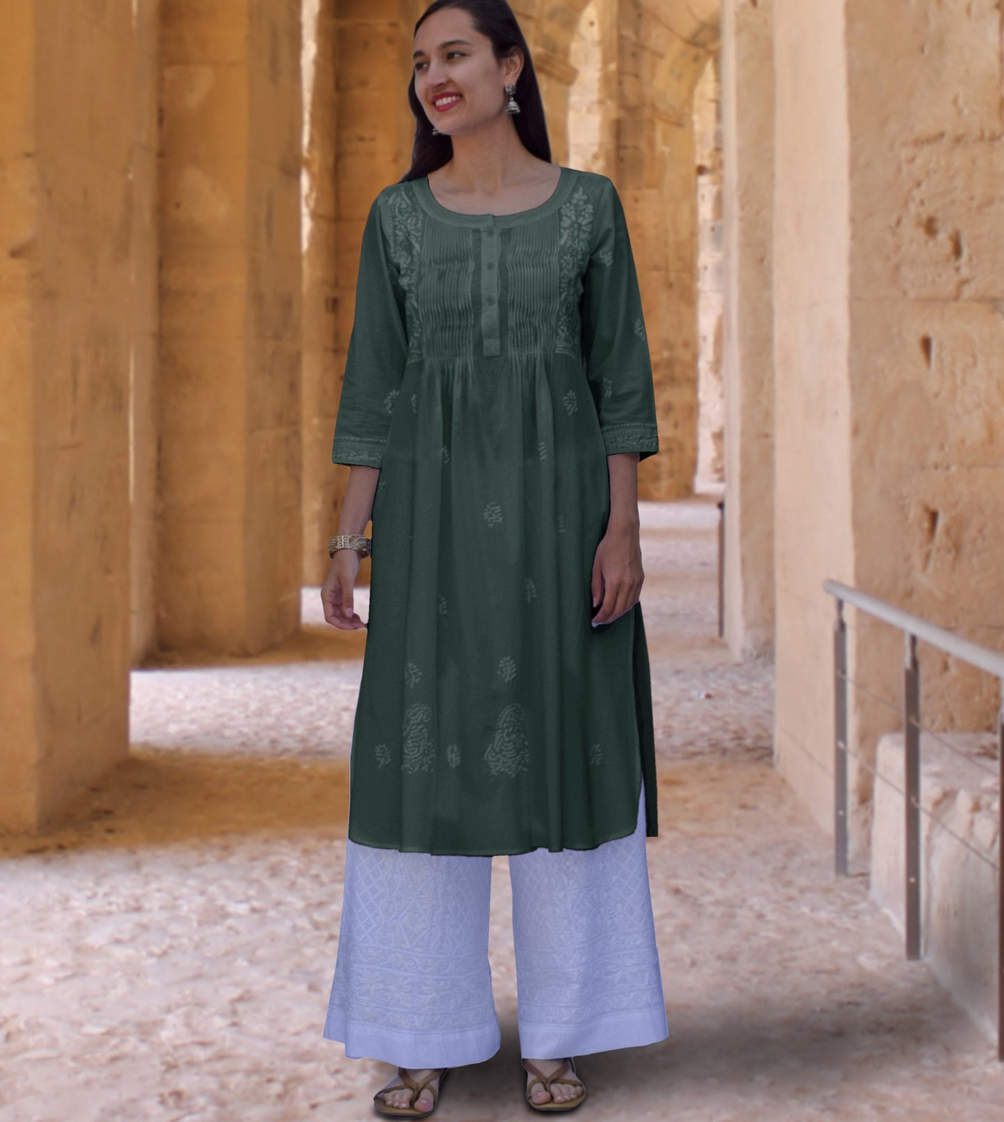 SARA Pure Cotton Hand Embroidered Long Tunic Dress Kurta