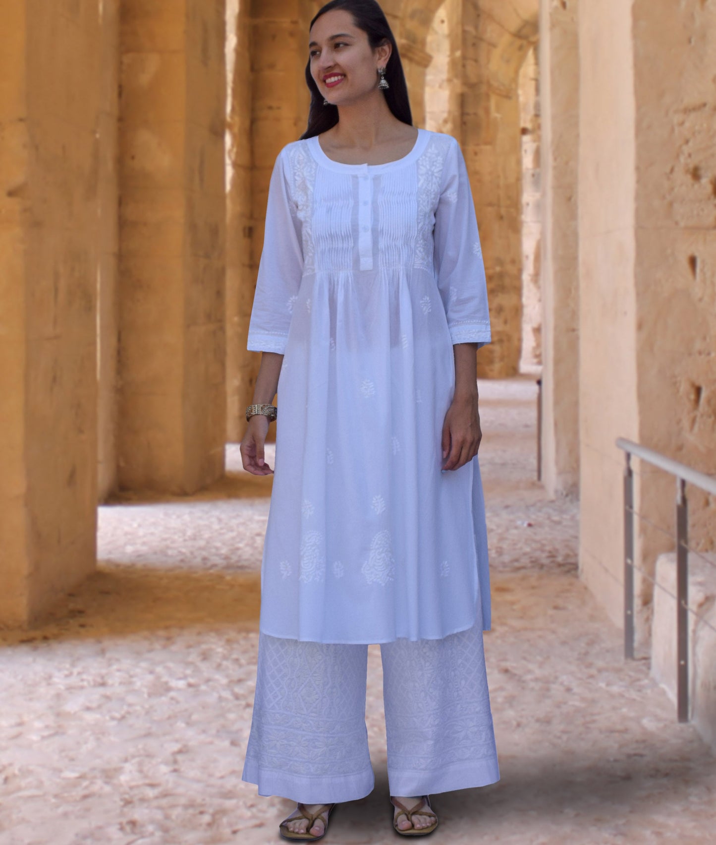 SARA Pure Cotton Hand Embroidered Long Tunic Dress Kurta