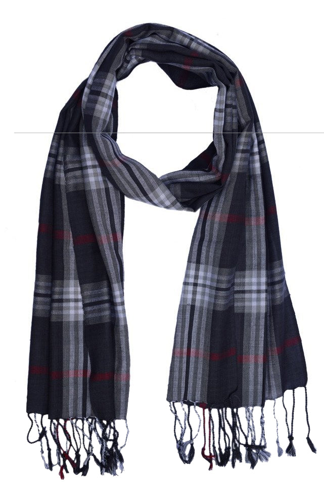 Silk Feel Viscose Rayon Checks and Stripes Scarf
