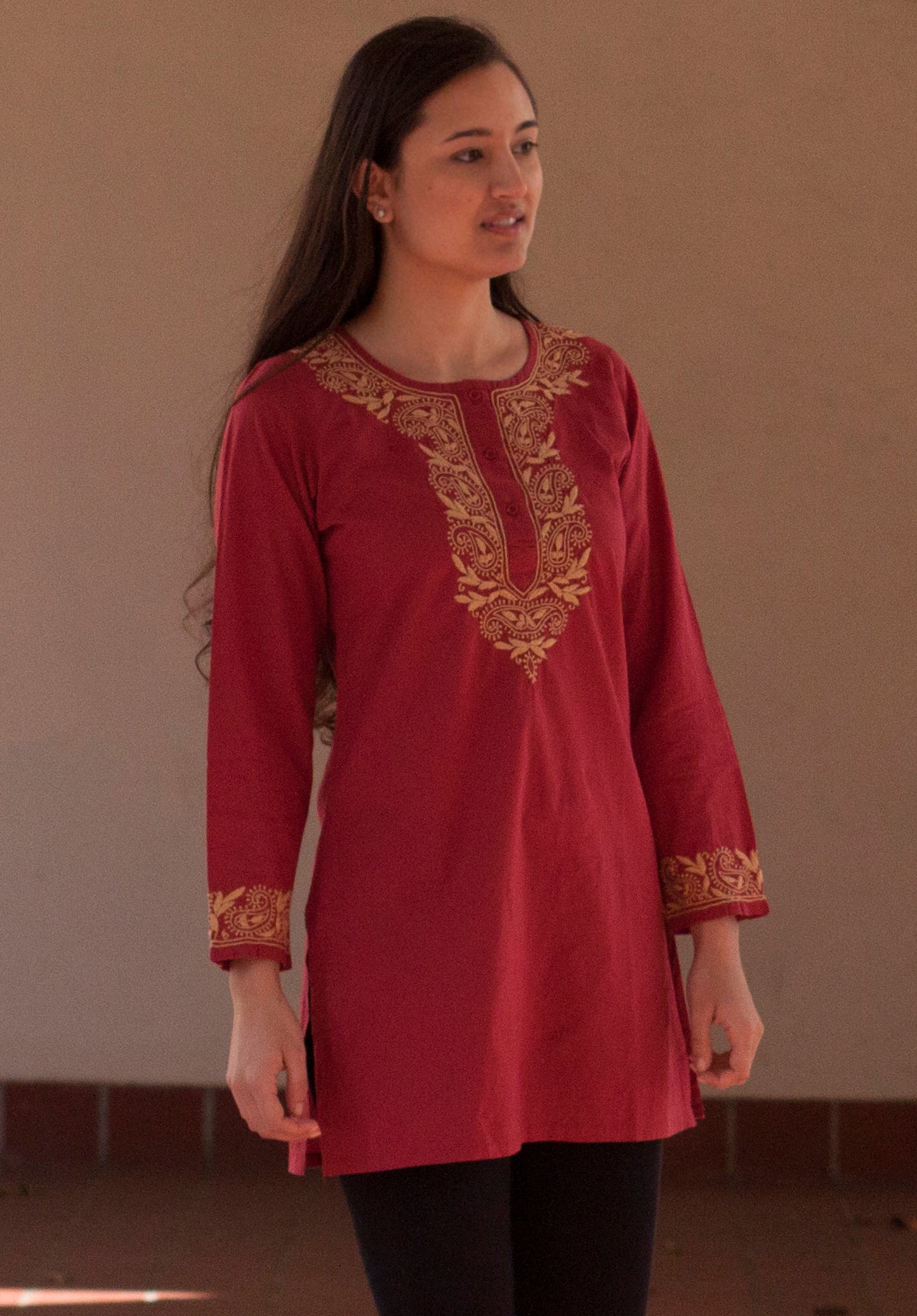 ADITI Pure Cotton Round Neck, Hand Embroidered Tunic, Kurti, Regular and Plus Sizes