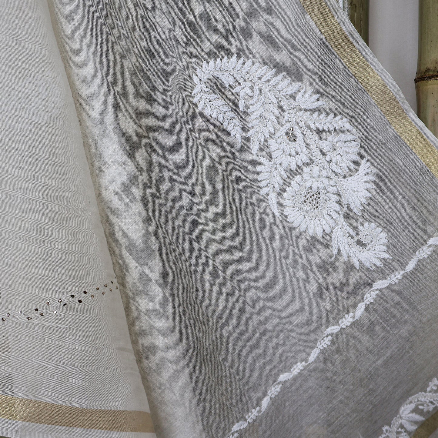 Chanderi Dupatta Hand Embroidery/ Chikankari with Mukaish work