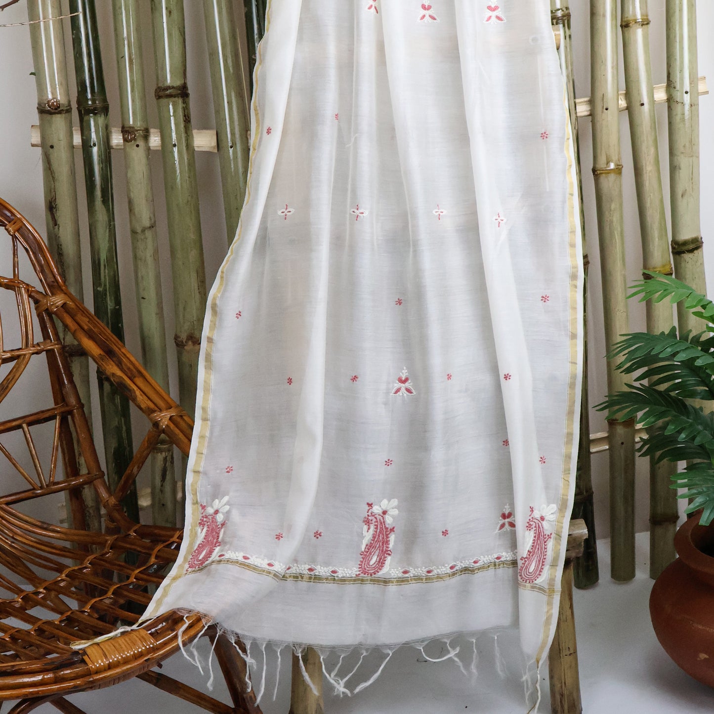 Chanderi Dupatta Hand Embroidery/ Chikankari work