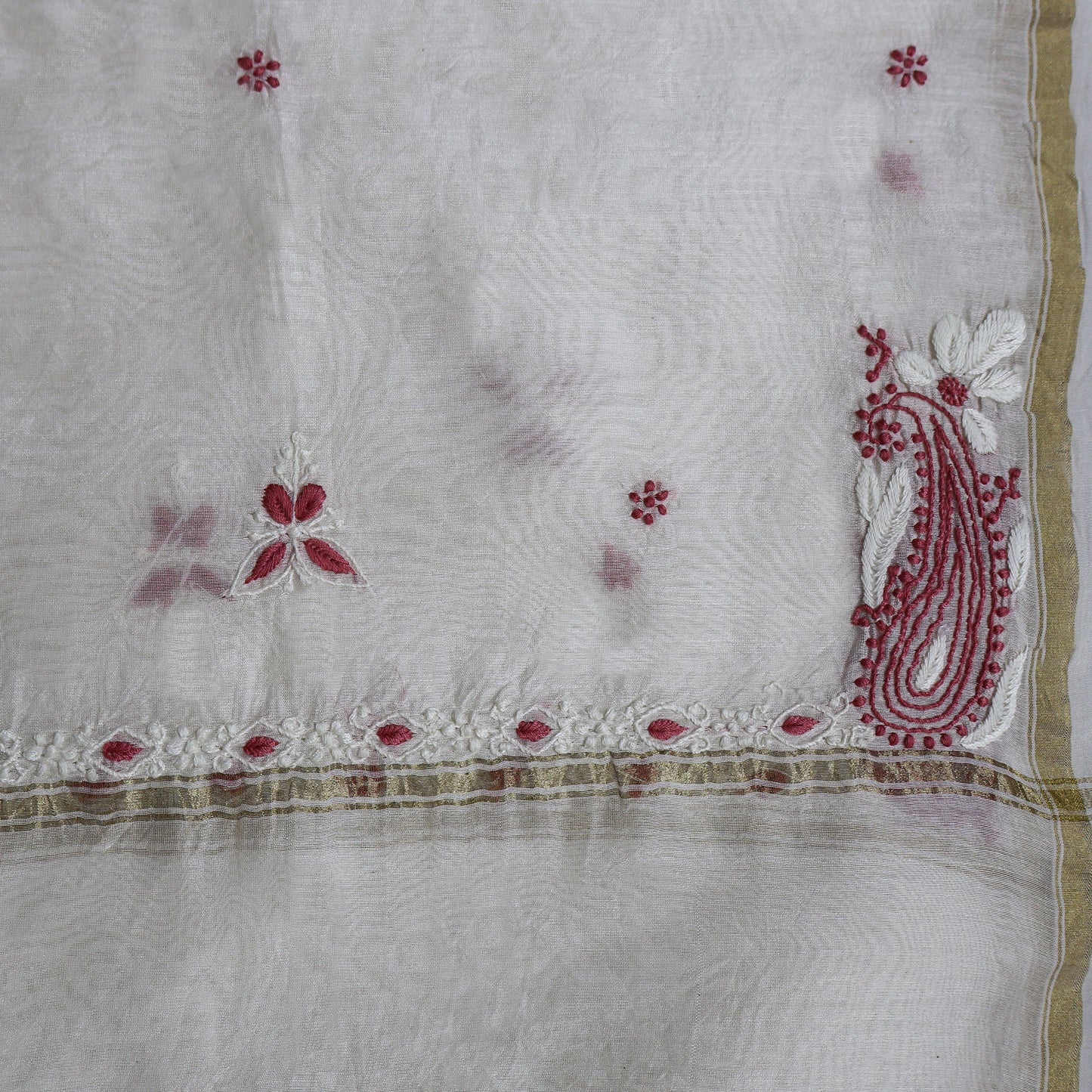 Chanderi Dupatta Hand Embroidery/ Chikankari work