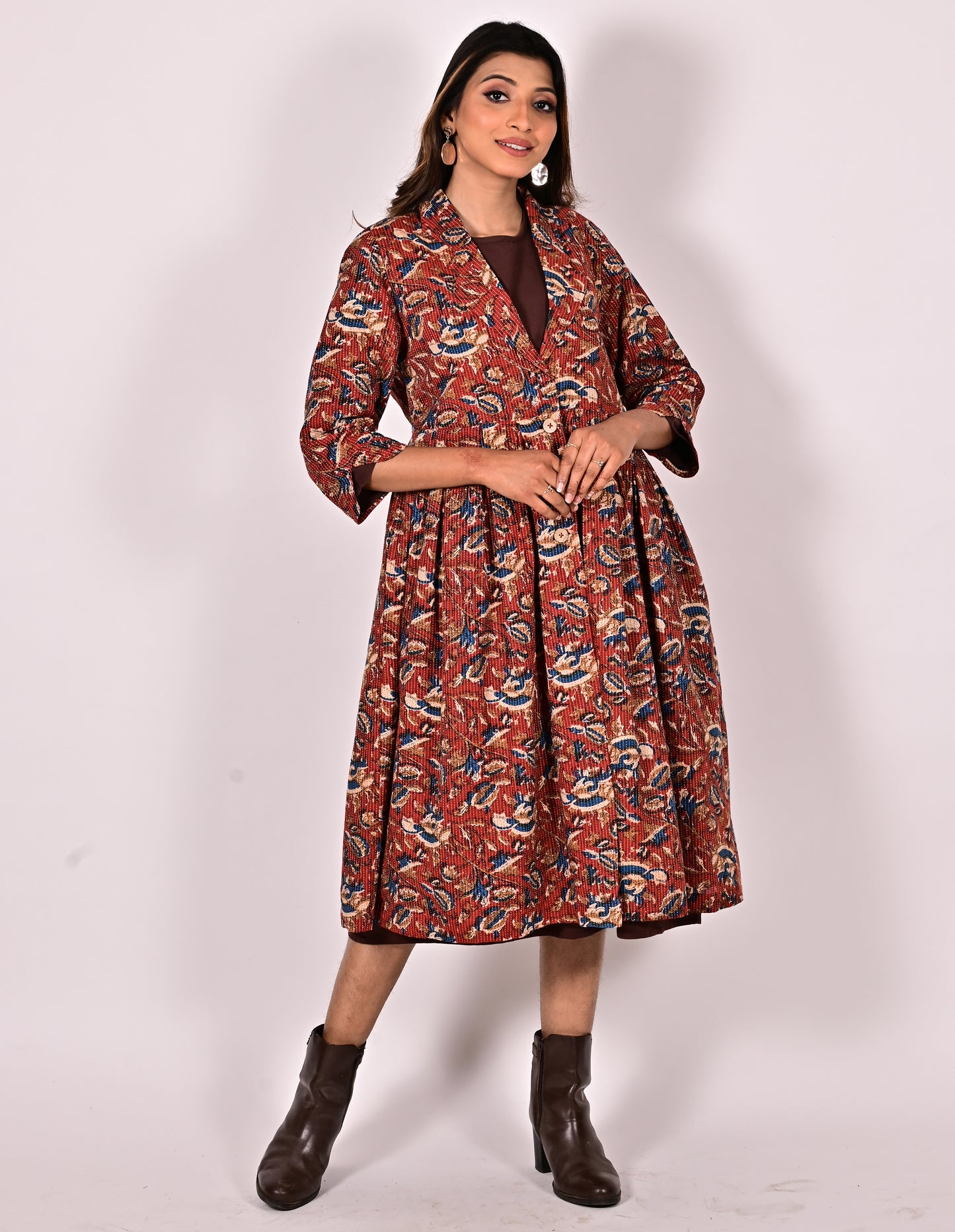 KALI Pure Cotton Block Printed Long Overcoat/Jacket with Cotswool Inner Fabric