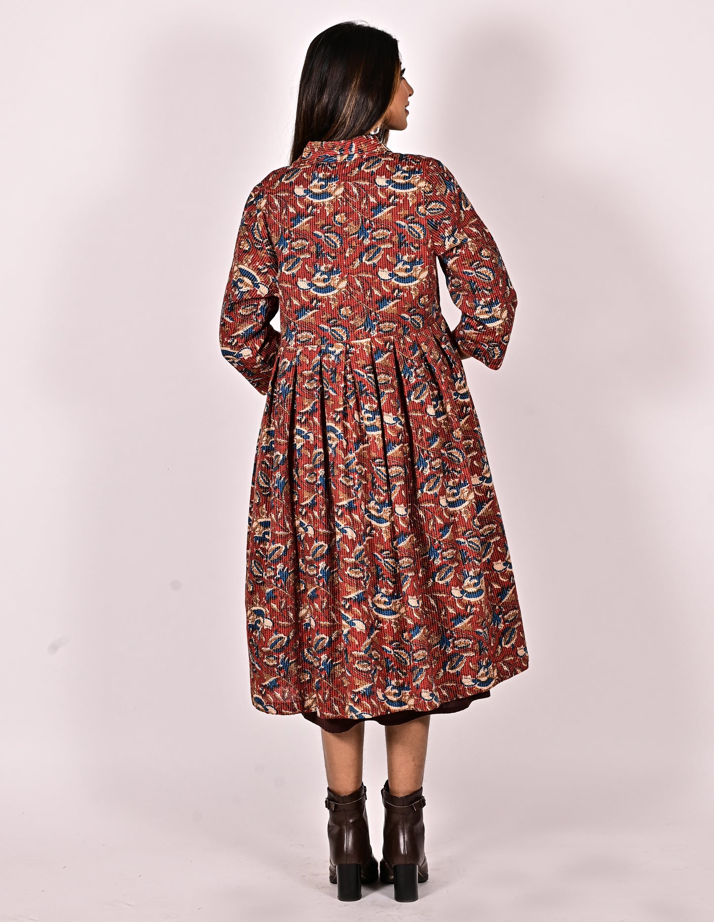 KALI Pure Cotton Block Printed Long Overcoat/Jacket with Cotswool Inner Fabric