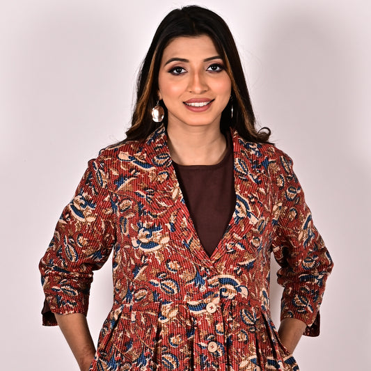 KALI Pure Cotton Block Printed Long Overcoat/Jacket with Cotswool Inner Fabric