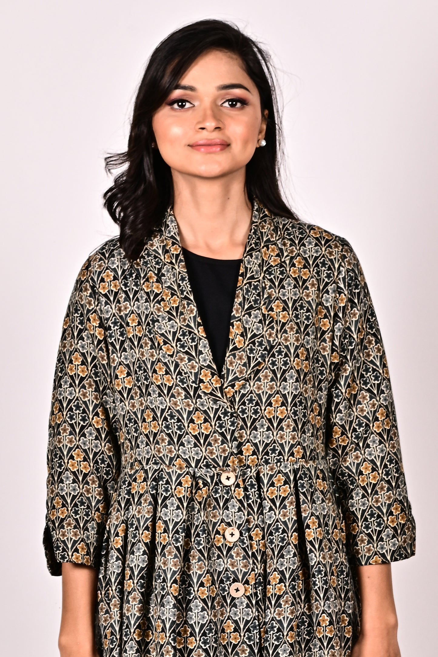 KALI Pure Cotton Block Printed Long Overcoat/Jacket with Cotswool Inner Fabric