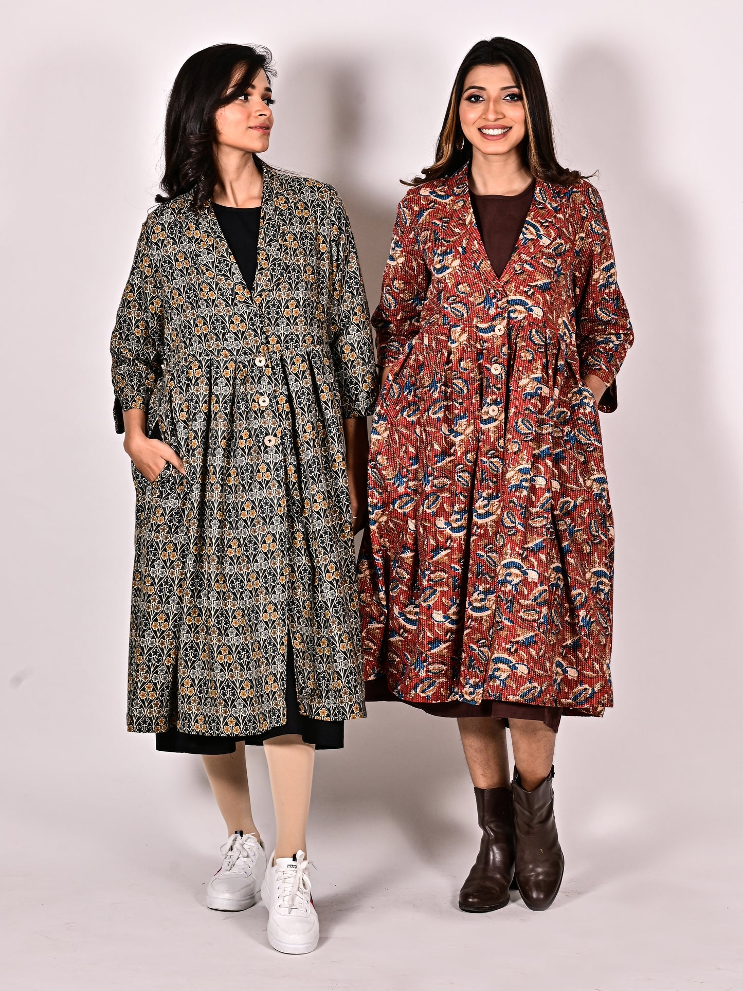 KALI Pure Cotton Block Printed Long Overcoat/Jacket with Cotswool Inner Fabric