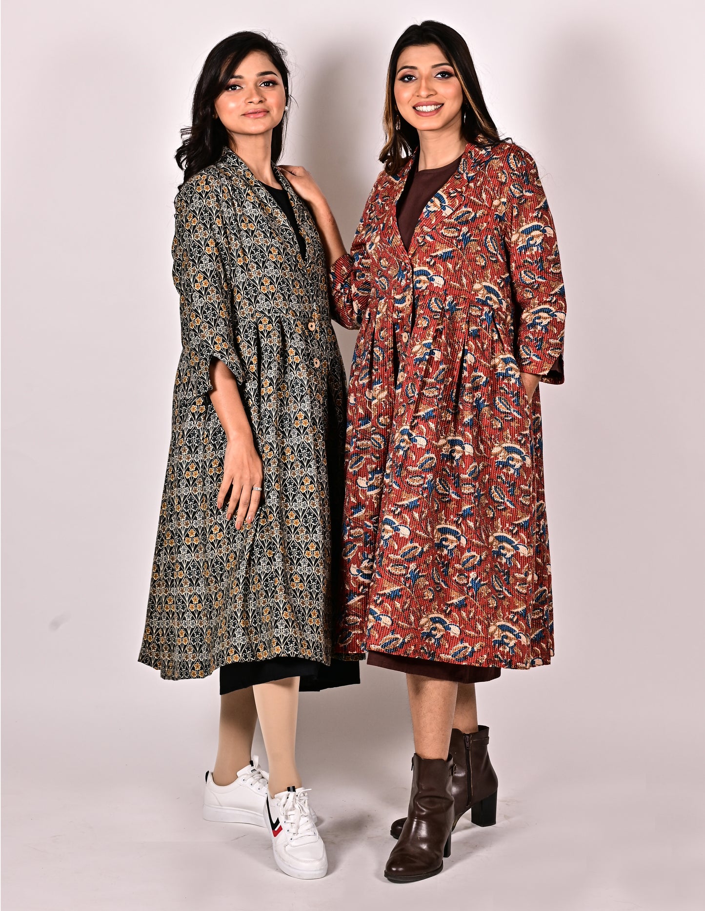 KALI Pure Cotton Block Printed Long Overcoat/Jacket with Cotswool Inner Fabric