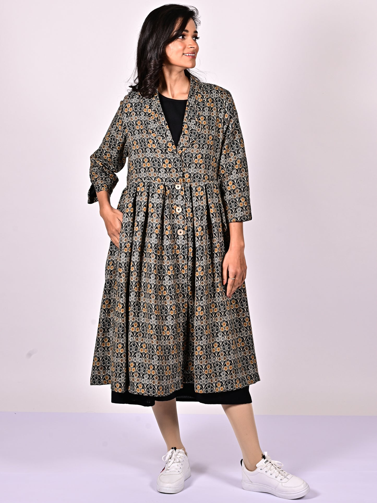 KALI Pure Cotton Block Printed Long Overcoat/Jacket with Cotswool Inner Fabric