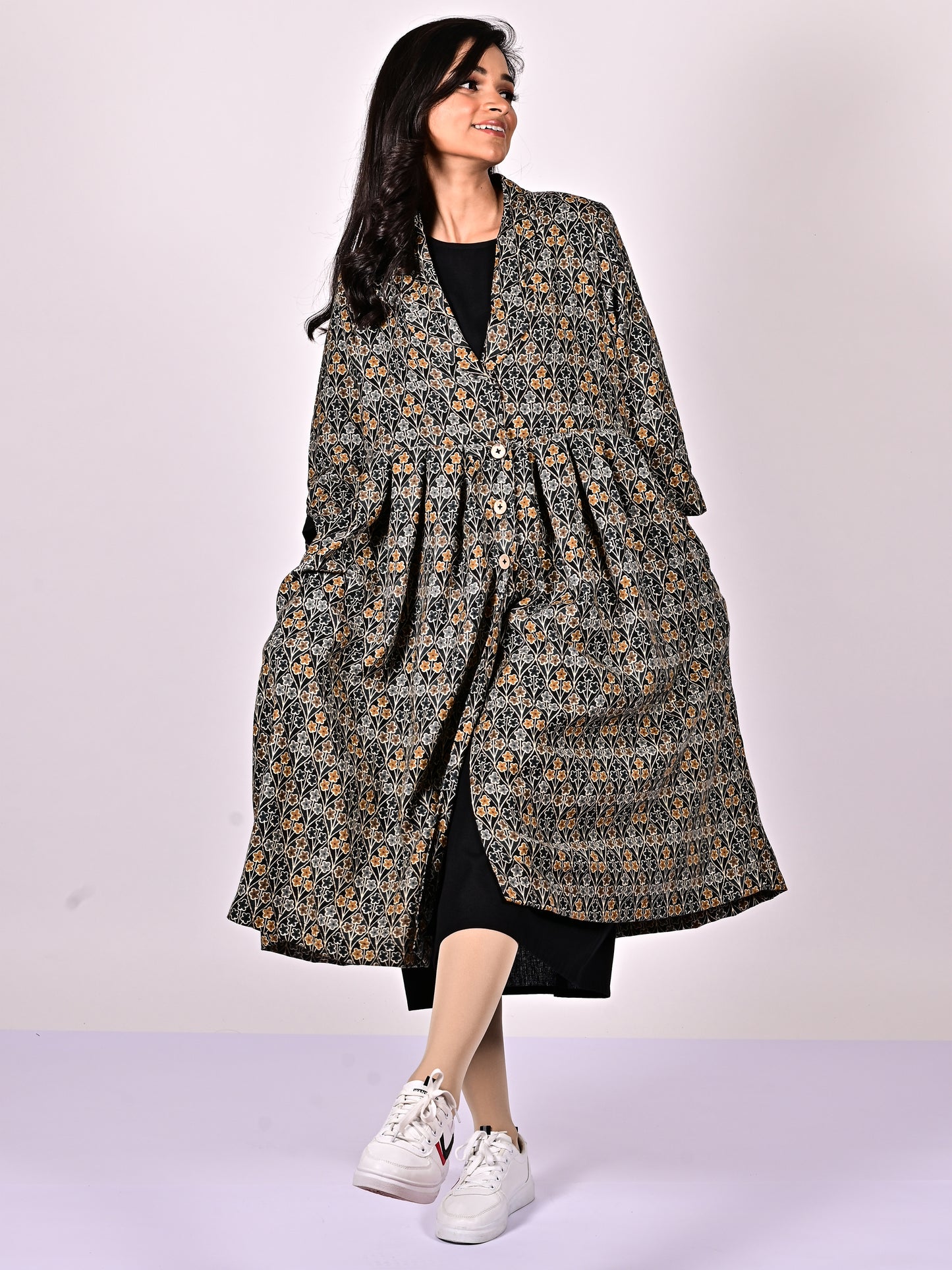 KALI Pure Cotton Block Printed Long Overcoat/Jacket with Cotswool Inner Fabric