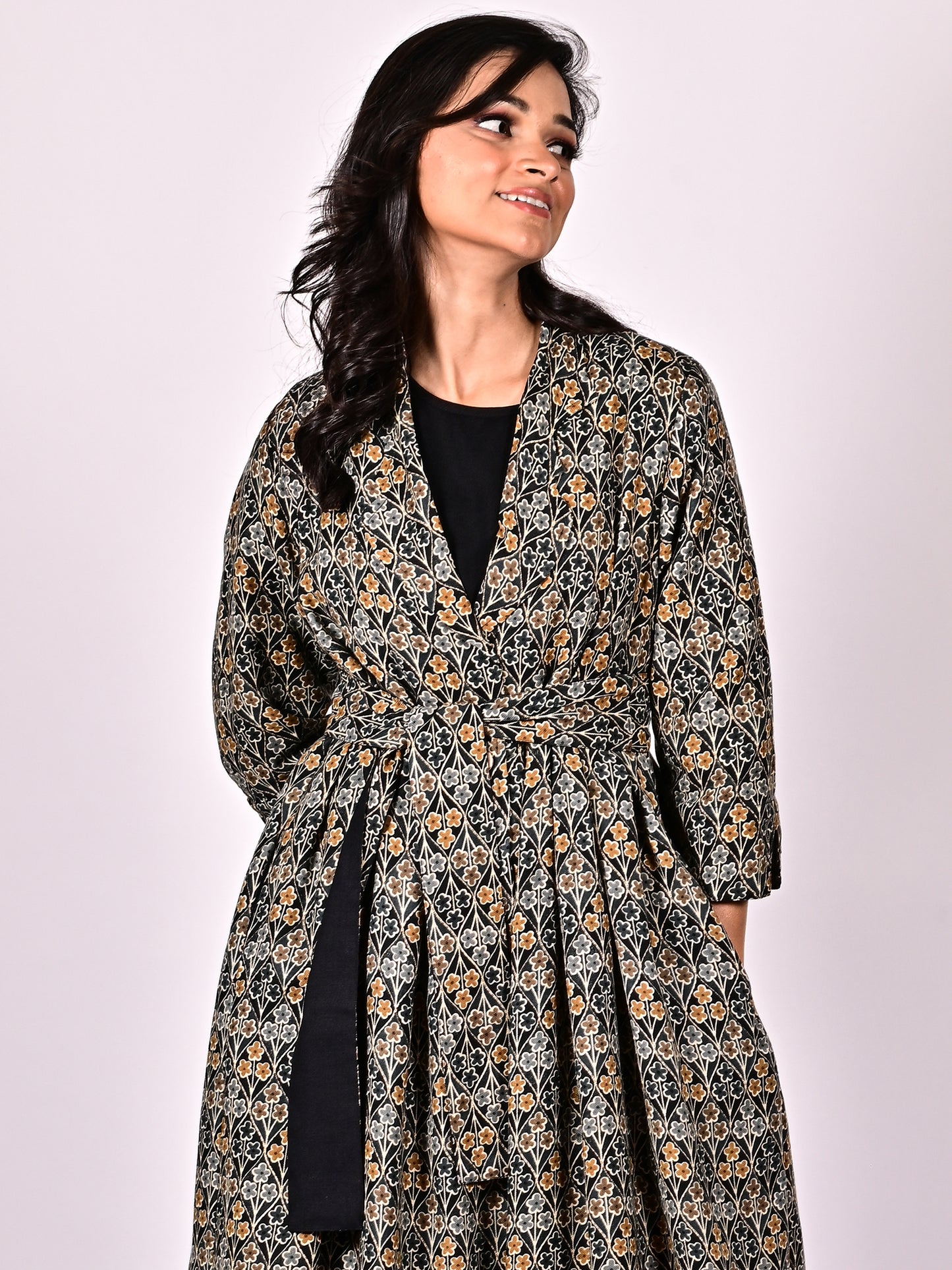 KALI Pure Cotton Block Printed Long Overcoat/Jacket with Cotswool Inner Fabric