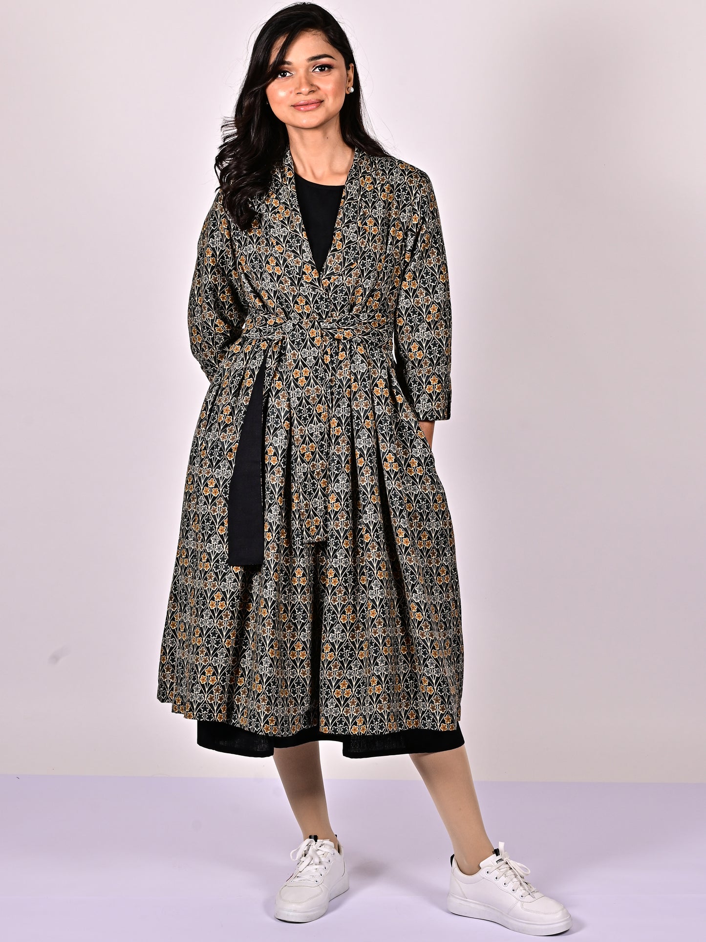 KALI Pure Cotton Block Printed Long Overcoat/Jacket with Cotswool Inner Fabric