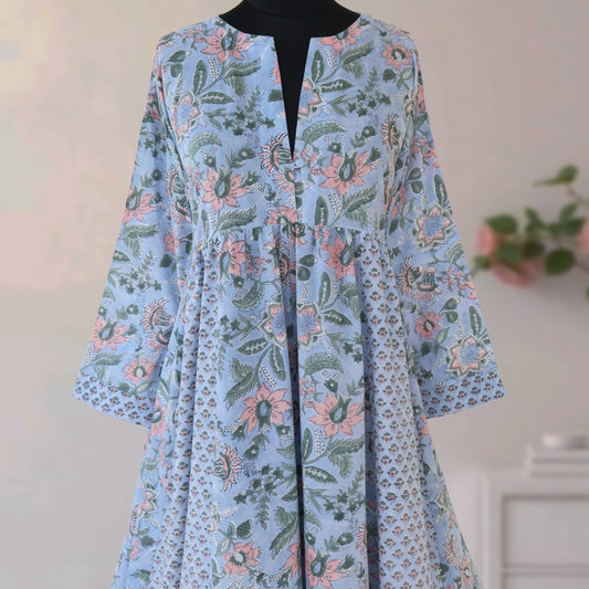 DIVYA prt Block Printed Pure Cotton Women Long Flared Kurta Tunic Dress