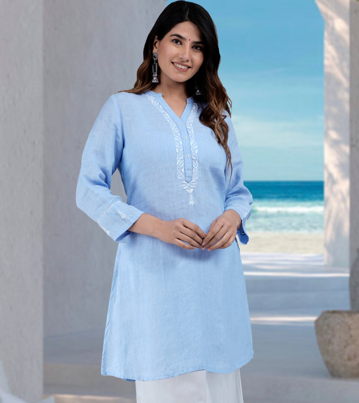 HAMSI Linen-Cotton Hand Embroidered Tunic Kurti: Made to Order/Customizable