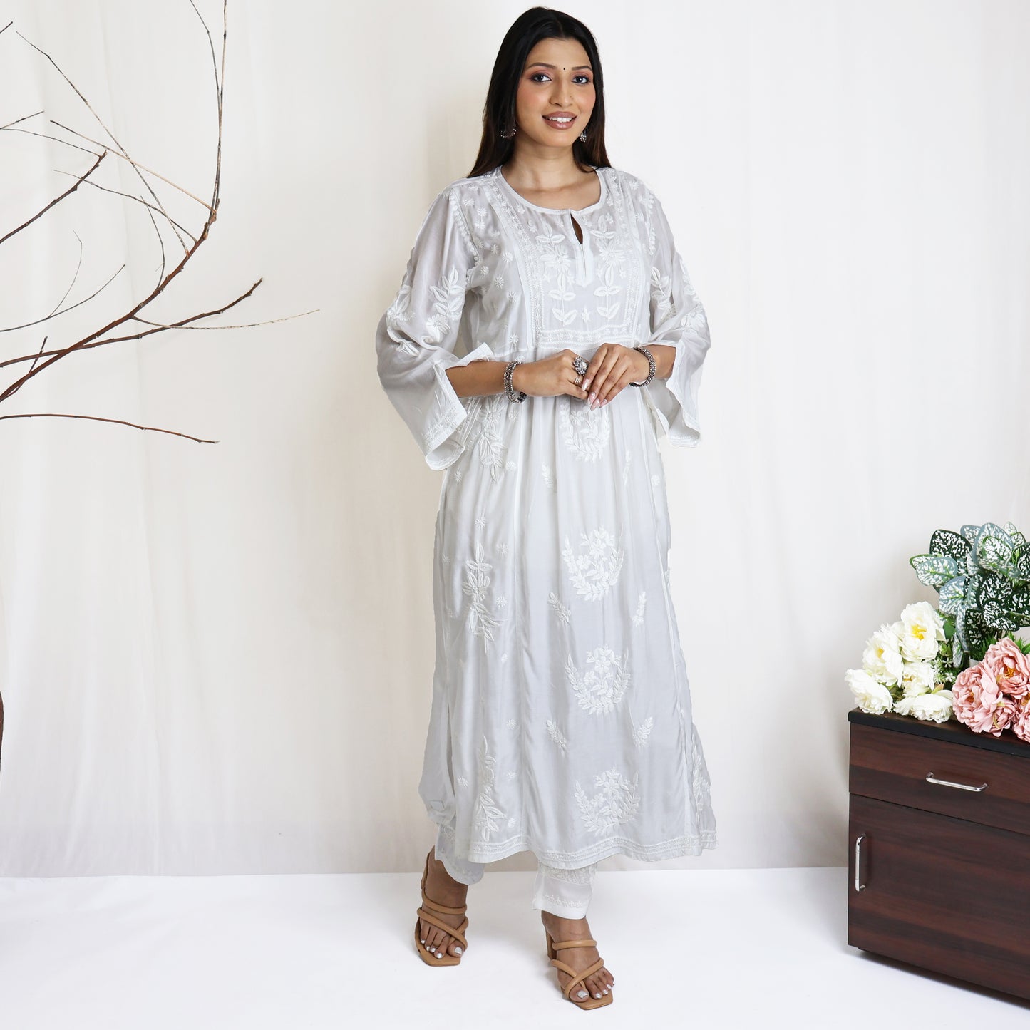 SAAVI Modal, All- over Heavy Chikankari Hand Embroidered Kurta