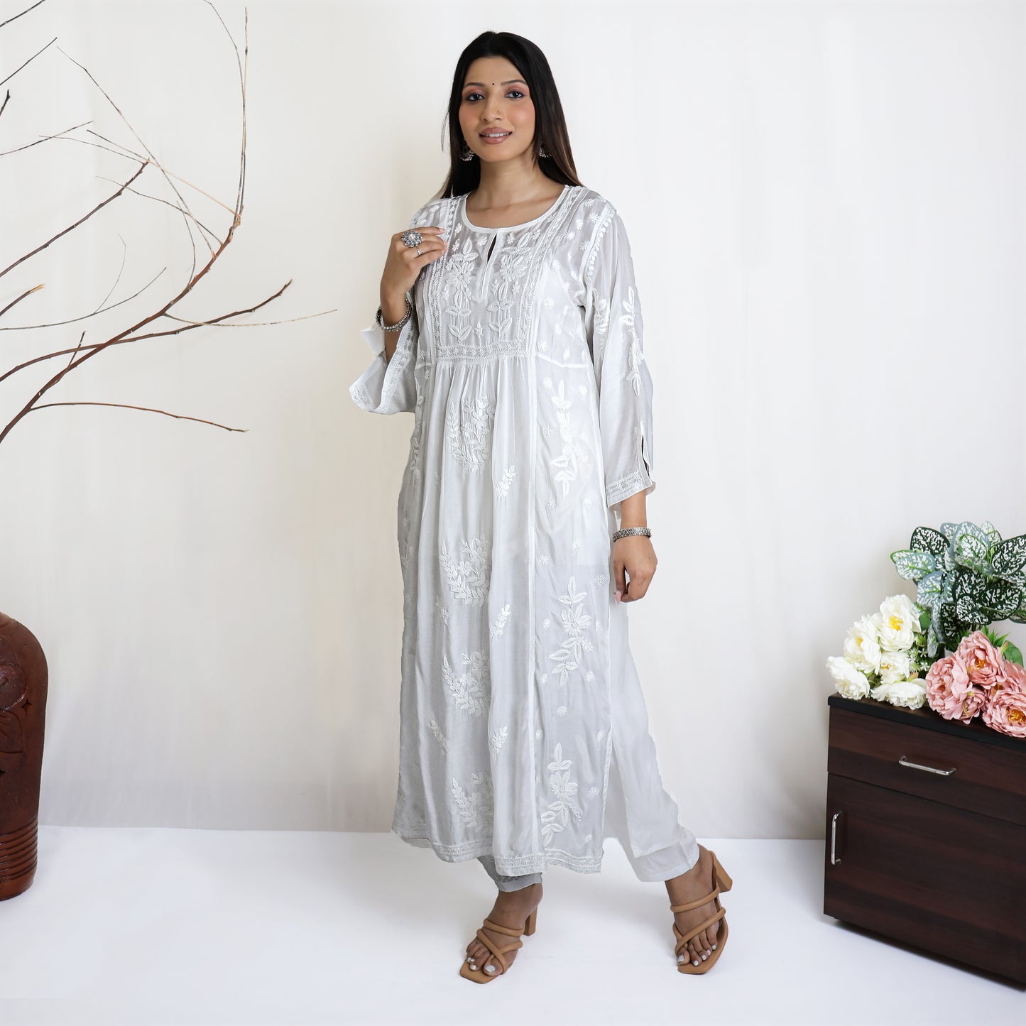 SAAVI Modal, All- over Heavy Chikankari Hand Embroidered Kurta