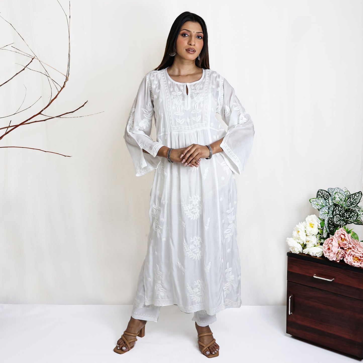 SAAVI Modal, All- over Heavy Chikankari Hand Embroidered Kurta