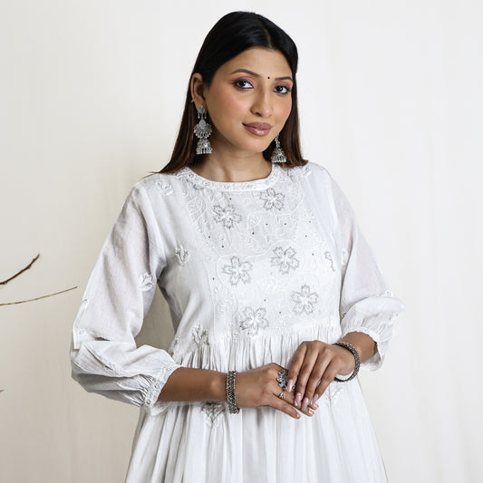 BHAVYA Cotton Mulmul Hand Embroidery Kurta Dress