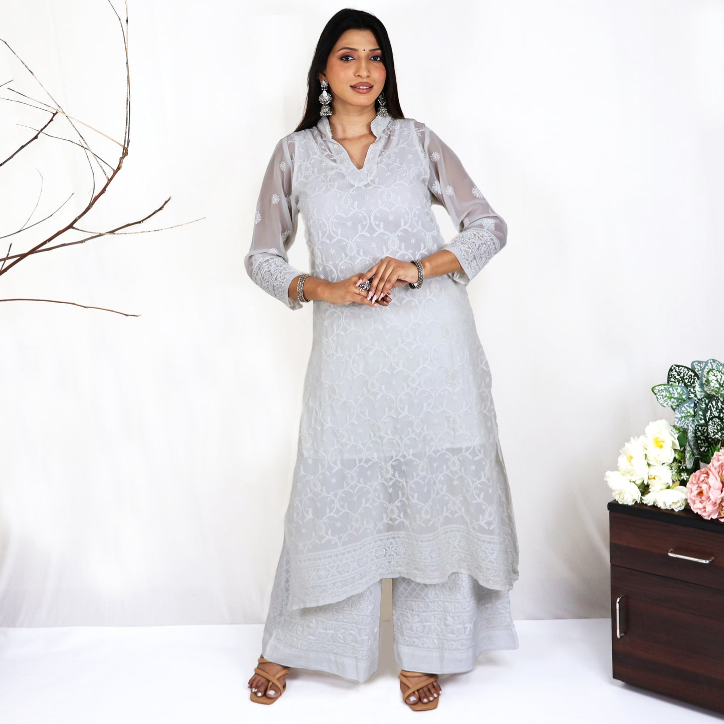 SUPRIYA Georgette All-Over Chikankari Hand Embroidered Jaal Kurta Suit Set