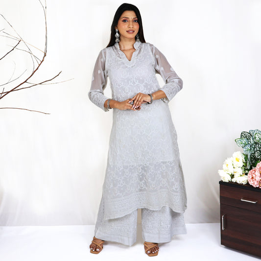 SUPRIYA Georgette All-Over Chikankari Hand Embroidered Jaal Kurta Suit Set